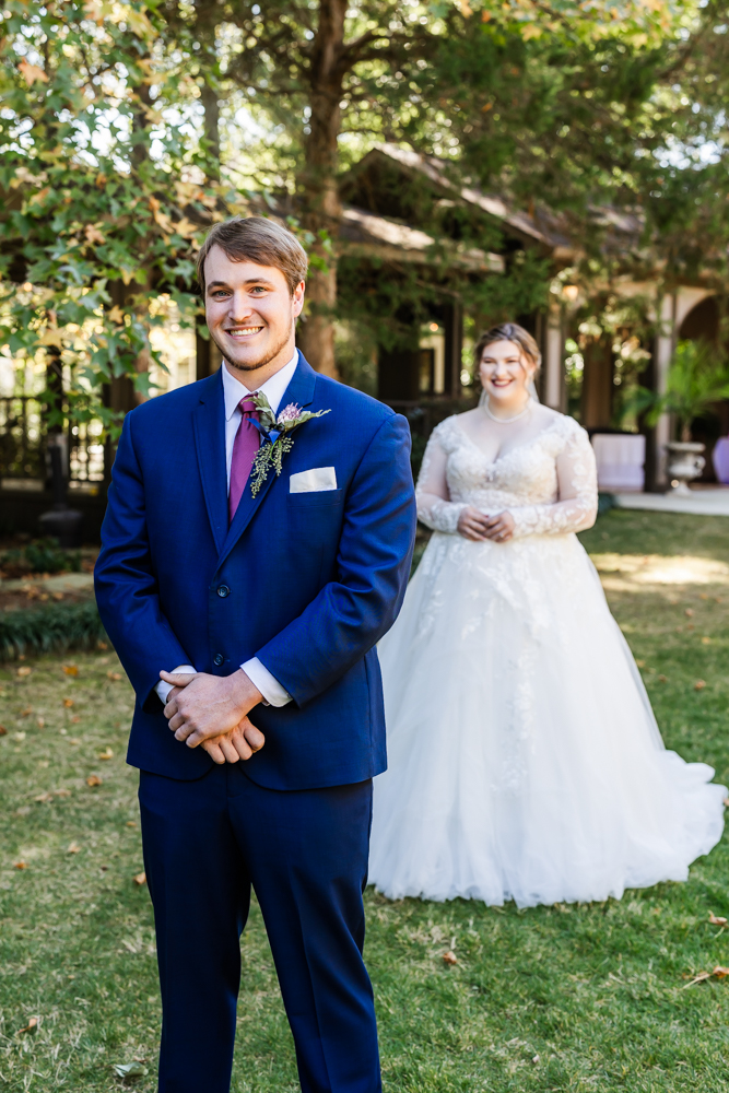 Groom just moments before the first look with his bride at Annabella at Cedar Glen in Huntsville, AL.