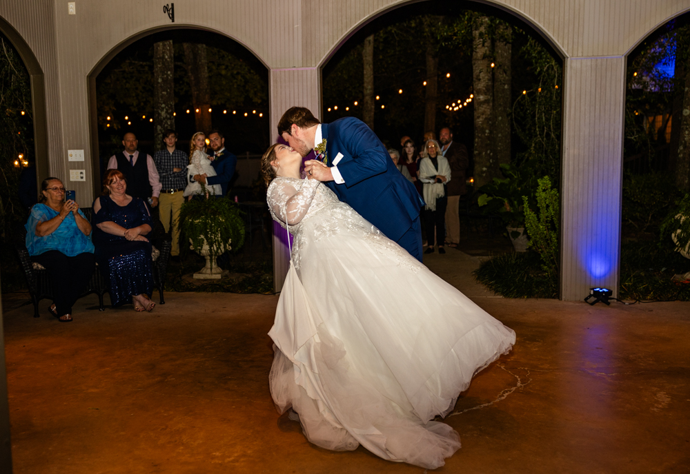 Couple shares their first dance as husband and wife at a wedding venue in Huntsville, AL