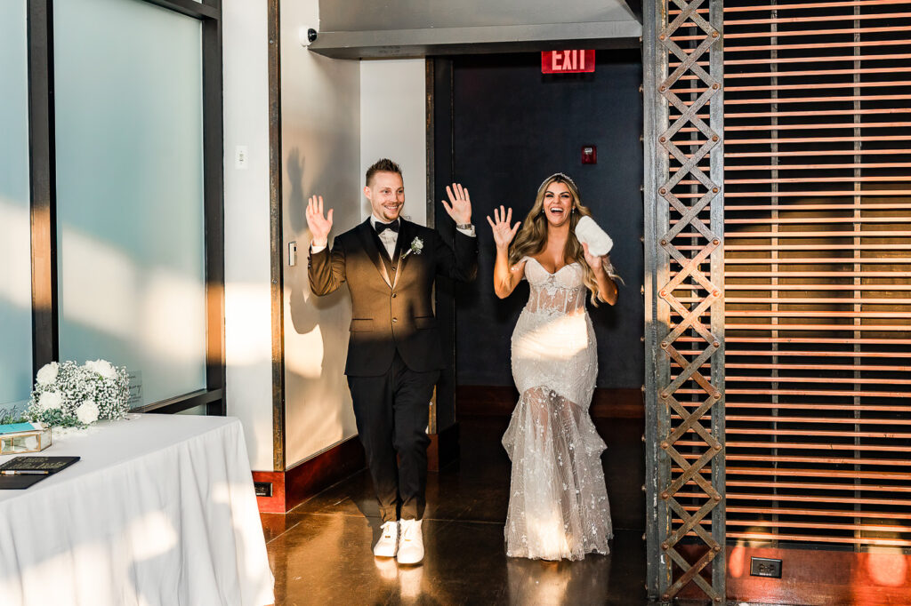 The Bridge Building bride and groom reception entrance