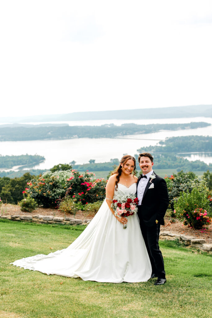 Bride and groom portraits in front of the incredible view at Stone Haven.