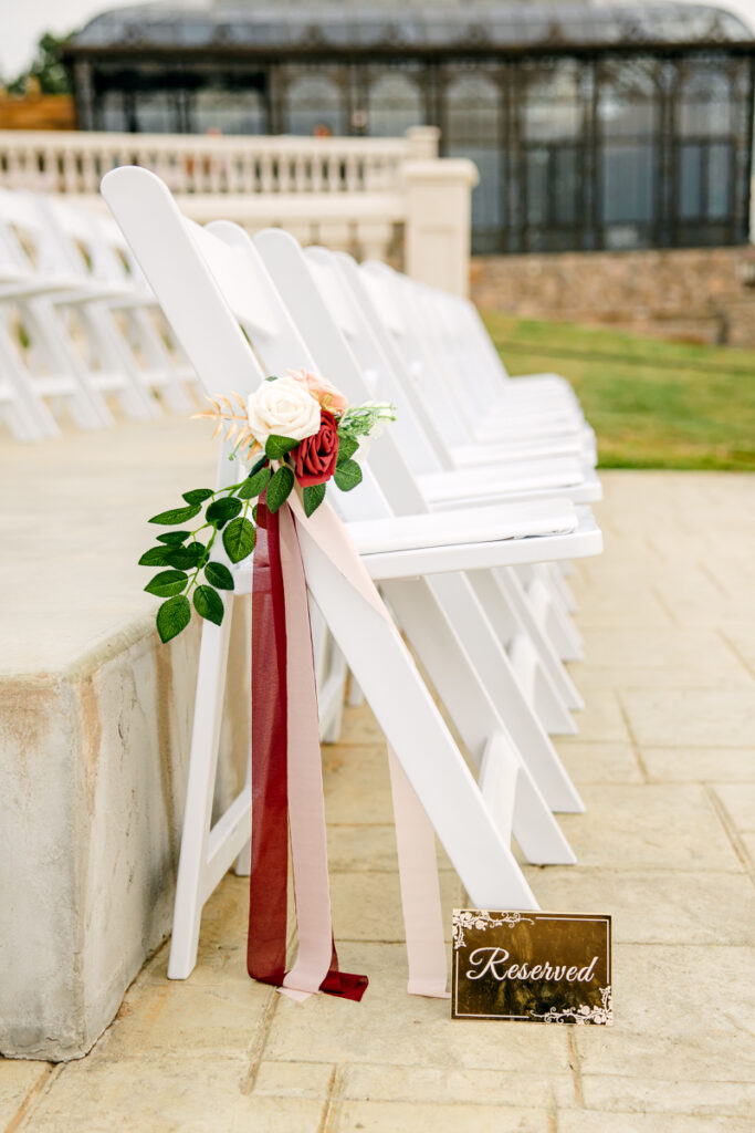 Decorations set up for the wedding ceremony.