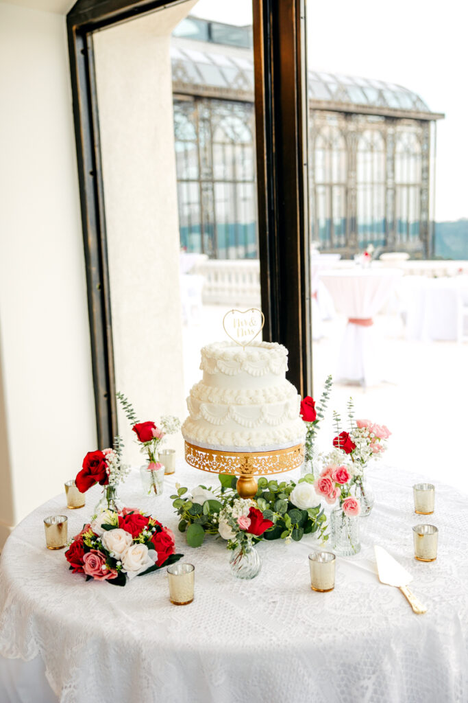 Cake table setup in the Grand Hall at Stone Haven in Section, AL