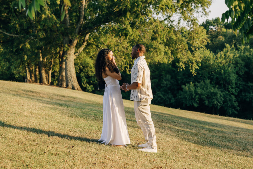 Proposal moment: Christian preparing to ask Jennifer at Arrington Vineyards