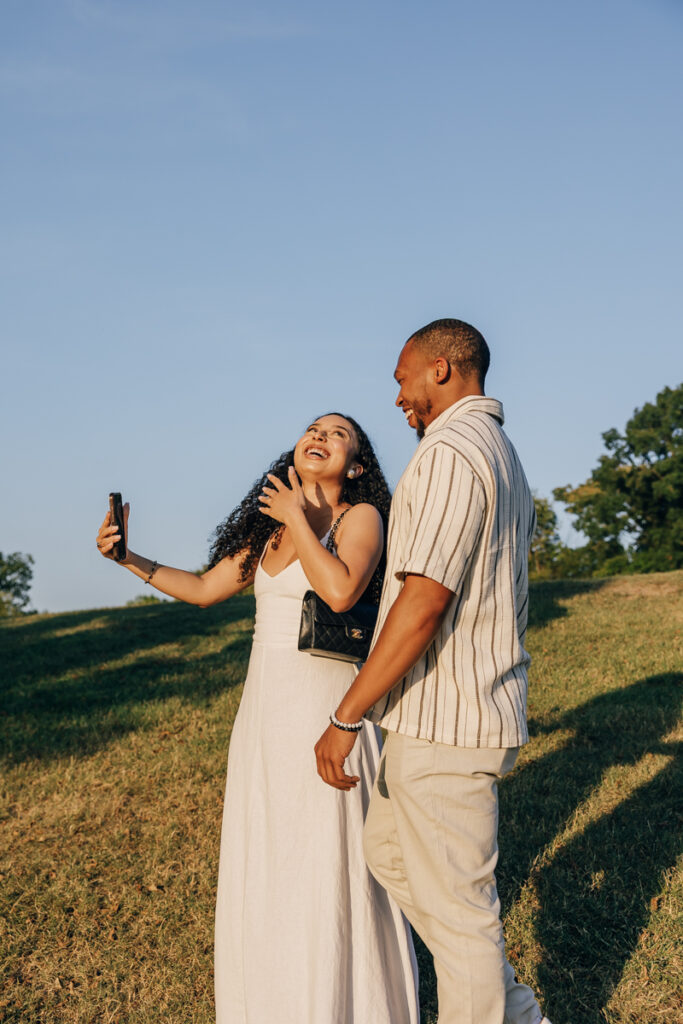 Sharing engagement excitement over FaceTime in Arrington, TN