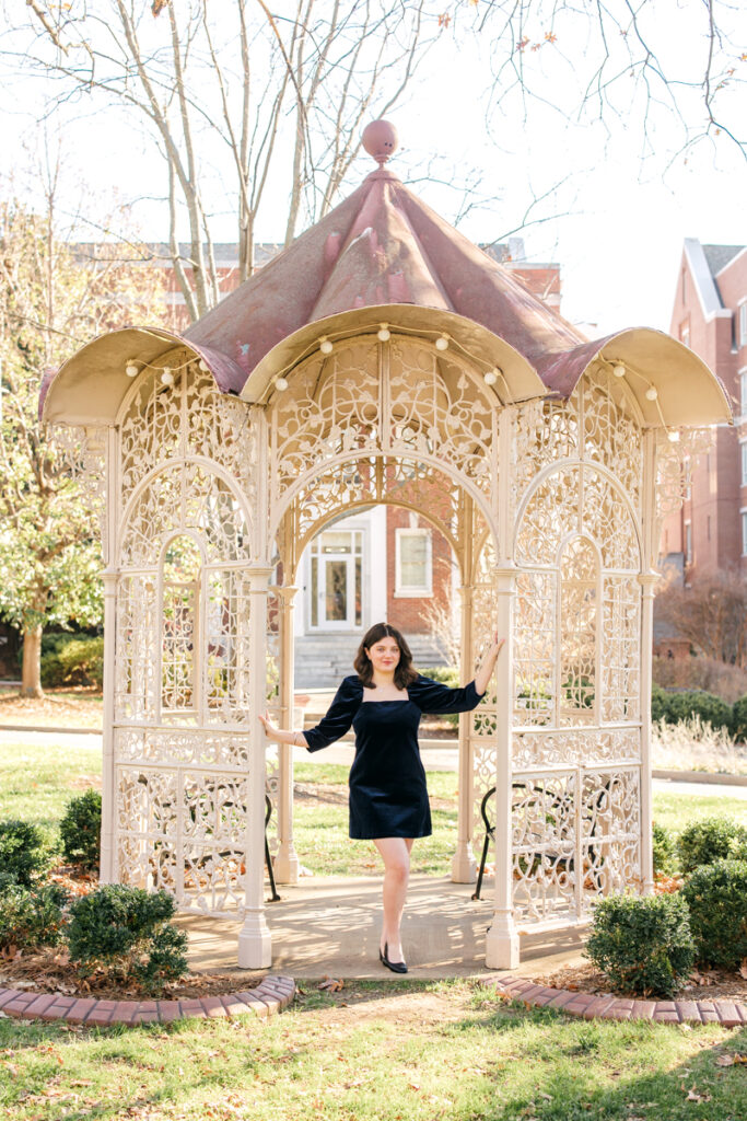 Nashville senior photography session with senior at beautiful gazebo on Belmont University campus.