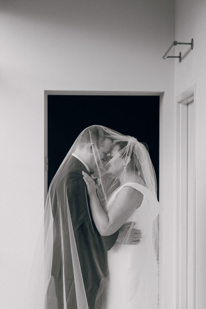 Black and white bride and groom portrait