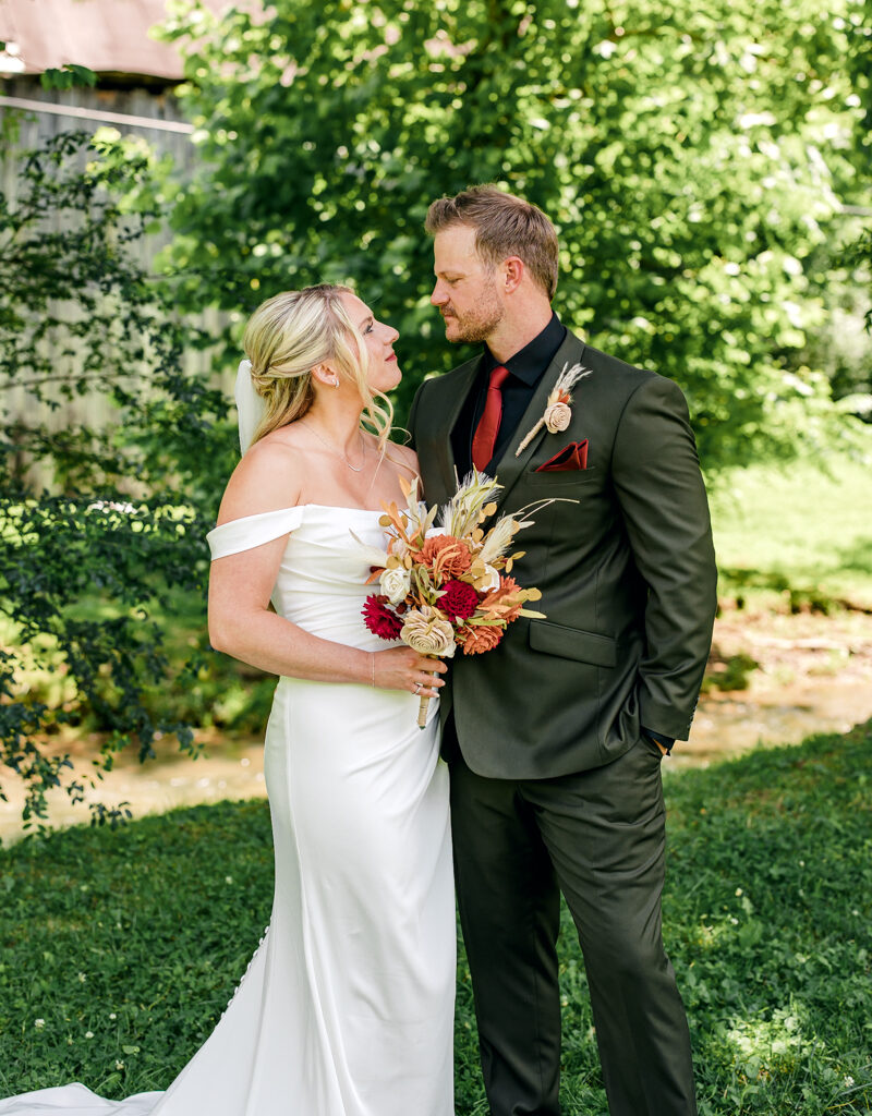 Bride and groom portraits at 4 Points Farm wedding venue