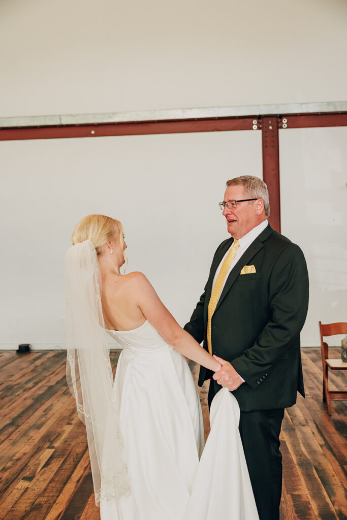Bride’s dad getting emotional seeing his daughter in her wedding dress for the first time