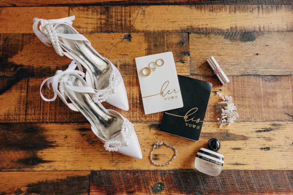 Flat lay of the bride's details at The Reserve at Fat Bottom Brewery