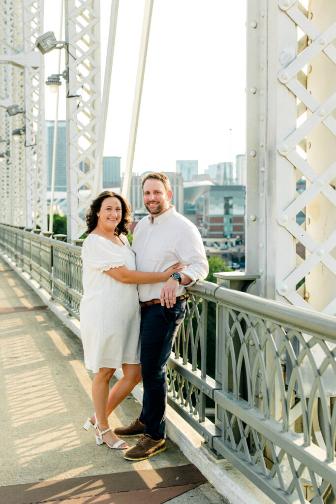 Engaged couple on the Pedestrian Bridge