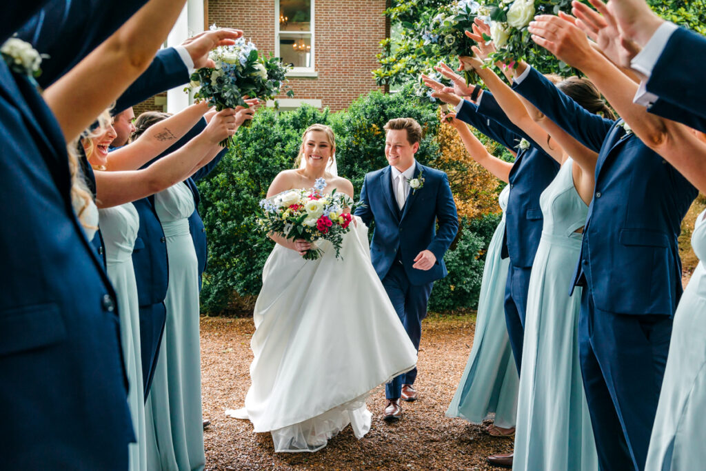 Bride and groom with wedding party at Homestead Manor in Thompson's Station, TN