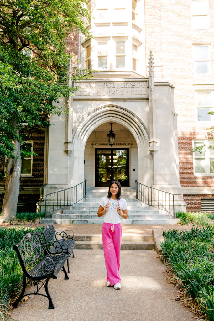 Nashville graduation portrait session outside the Vanderbilt University School of Nursing building